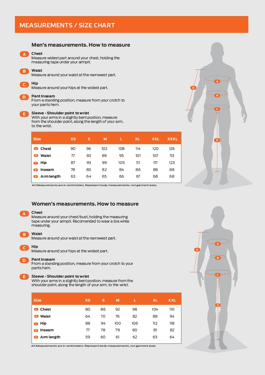 Size chart NORwear, Icewear